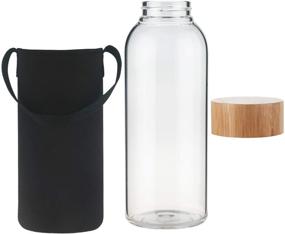 img 1 attached to 🚰 Stay Hydrated on the Go with Ferexer 48 oz Borosilicate Glass Water Bottle - Bamboo Lid, Neoprene Sleeve