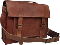 🎒 vintage handmade leather messenger bag for laptop briefcase satchel - 16x12x5 inches, brown (16 inch) logo