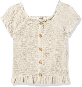 img 3 attached to Speechless Sleeve Button Smocked Oatmeal Girls' Clothing for Tops, Tees & Blouses
