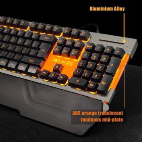 img 1 attached to 7KEYS K8 Gaming Keyboard: USB Wired with Premium Big Wrist Rest and Orange LED Backlit, Durable Metal Panel - Ergonomic and Quiet Mechanical Feel for PC Desktop