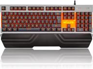 7keys k8 gaming keyboard: usb wired with premium big wrist rest and orange led backlit, durable metal panel - ergonomic and quiet mechanical feel for pc desktop logo