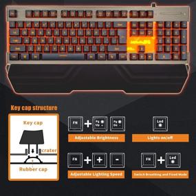 img 3 attached to 7KEYS K8 Gaming Keyboard: USB Wired with Premium Big Wrist Rest and Orange LED Backlit, Durable Metal Panel - Ergonomic and Quiet Mechanical Feel for PC Desktop