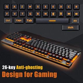 img 2 attached to 7KEYS K8 Gaming Keyboard: USB Wired with Premium Big Wrist Rest and Orange LED Backlit, Durable Metal Panel - Ergonomic and Quiet Mechanical Feel for PC Desktop