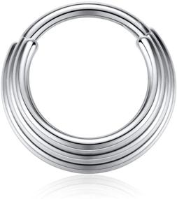 img 4 attached to FUNLMO 16G Triple Stacked Septum Clicker Hoop: Top-Quality Surgical 👃 Steel Hinged Nose Rings for Daith, Helix, & Cartilage Piercing Jewelry