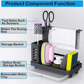 img 2 attached to 🧽 Black Stainless Steel Kitchen Sink Caddy Organizer with Drain Pan - Efficient Sponge, Soap, and Brush Holder