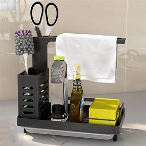 img 4 attached to 🧽 Black Stainless Steel Kitchen Sink Caddy Organizer with Drain Pan - Efficient Sponge, Soap, and Brush Holder