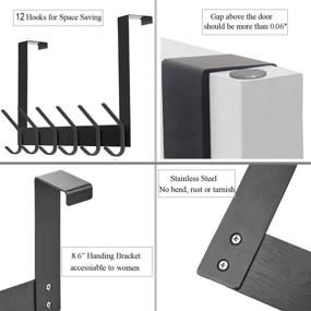 img 3 attached to DOKU Over The Door Hook 12 Hooks, Stainless Steel Heavy Duty Coat Robe Hat Clothe Towels Hanger, Bathroom Towel Rack Organizer, Matte Black