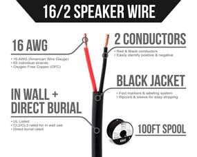 img 2 attached to 🔊 Volitive 16/2 Speaker Wire - 16 Gauge 2 Conductor - UL Listed Wall (CL2/CL3) & Outdoor/In Ground (Direct Burial) Rated - Oxygen-Free Copper (OFC) - 100ft Spool – Black