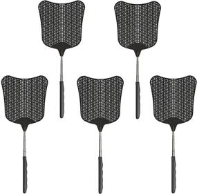 img 4 attached to 🪰 Set of 5 Foxany Large Fly Swatters – Strong & Flexible Plastic Fly Swatter Heavy Duty Kit for Indoor/Outdoor Use – Telescopic Flyswatter with Stainless Steel Handle
