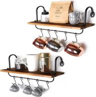 🛠️ olakee rustic floating wall shelves for kitchen bathroom coffee nook - set of 2/17x5.9 inch (carbonized black) with 10 adjustable hooks for mugs, cooking utensils, and towel storage logo