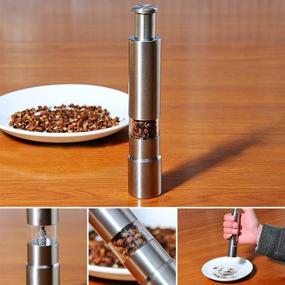 img 2 attached to Stainless Steel Push Button Salt and Pepper Grinder Set - Modern Design Thumb Grinder for Black Pepper, Sea Salt, Himalayan Salt and Spices