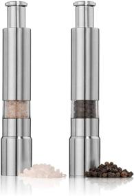 img 4 attached to Stainless Steel Push Button Salt and Pepper Grinder Set - Modern Design Thumb Grinder for Black Pepper, Sea Salt, Himalayan Salt and Spices