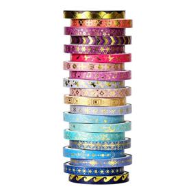 img 3 attached to 📦 N-E Thin Purple Washi Tape - 20 Rolls 5mm Gold Foiled Skinny Washi Tape Set, Pretty Star Washi Tape for Bullet Journal, Scrapbook, Gift Packaging, and DIY Crafts