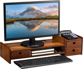 img 4 attached to 📚 AbocoFur Bamboo 2-Tier Monitor Stand Riser with 3 Storage Drawers: Stylish Retro Organizer for Office & Home