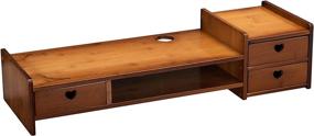 img 2 attached to 📚 AbocoFur Bamboo 2-Tier Monitor Stand Riser with 3 Storage Drawers: Stylish Retro Organizer for Office & Home