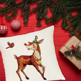 img 2 attached to 🎄 Vintage Farmhouse Christmas Decor Pillow Covers - Set of 4, 18 x 18 Inches, Square Linen Cushion Cases for Winter Holiday Home Decoration