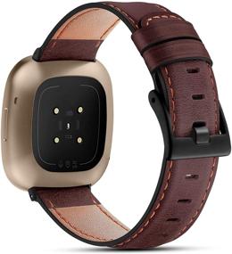 img 3 attached to Стильные тонкие ретро-кожаные ремешки для Fitbit Versa 3 и Fitbit Sense - «WineRed», универсальная замена браслета на запястье от Maledan.