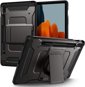img 4 attached to 🔒 Spigen Tough Armor Pro Designed for Galaxy Tab S7 Case with S Pen Holder (Gunmetal): Ultimate Protection for your 2020 Tablet
