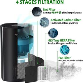 img 2 attached to 🏢 POXURIO Air Purifier - H13 HEPA Air Filter for Large Home Rooms, 22db Filtration System, Odor Eliminators with Air Sensor for PM2.5, Remove 99.97% Dust & Smoke - Perfect for Living Rooms and Offices (Black)