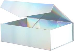 img 4 attached to 🎁 PACKQUEEN Большая серебряная подарочная коробка 14x9.5x4.5 дюйма - коробка с предложением свидетельнице невесты с магнитной крышкой, прочный дизайн для подарков - голографическое серебро с текстурой травы.
