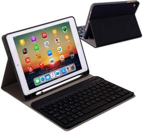 img 2 attached to Optimized Wireless Bluetooth Keyboard Case with Pencil Holder for iPad 8th/7th Generation 10.2 inch - Slim Folio Cover (Black)