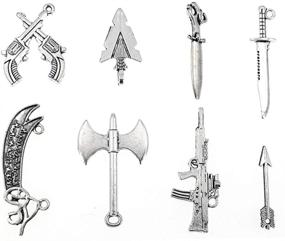 img 2 attached to 🔫 ALIMITOPIA Punk DIY Jewelry Making Charm Pendant Set - Weapons Charm Gun Arrow Sword Axe Arms - for Necklace Bracelet Accessaries (14pcs, Silver Tone)