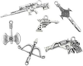 img 1 attached to 🔫 ALIMITOPIA Punk DIY Jewelry Making Charm Pendant Set - Weapons Charm Gun Arrow Sword Axe Arms - for Necklace Bracelet Accessaries (14pcs, Silver Tone)