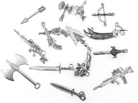 img 3 attached to 🔫 ALIMITOPIA Punk DIY Jewelry Making Charm Pendant Set - Weapons Charm Gun Arrow Sword Axe Arms - for Necklace Bracelet Accessaries (14pcs, Silver Tone)