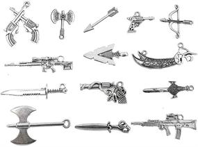 img 4 attached to 🔫 ALIMITOPIA Punk DIY Jewelry Making Charm Pendant Set - Weapons Charm Gun Arrow Sword Axe Arms - for Necklace Bracelet Accessaries (14pcs, Silver Tone)