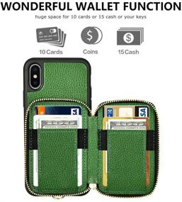 img 2 attached to 📱 ZVE iPhone Xs Wallet Case, Dark Green, 5.8 inch, Zipper Handbag Purse Wrist Strap Case with Credit Card Holder Slot for Apple iPhone X/Xs