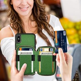 img 1 attached to 📱 ZVE iPhone Xs Wallet Case, Dark Green, 5.8 inch, Zipper Handbag Purse Wrist Strap Case with Credit Card Holder Slot for Apple iPhone X/Xs