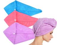 🎁 hopeshine hair towel twist women's soft shower towels for hair turban wrap drying head towels - set of 3 (blue, purple, rose red) | great gift for women - enhanced seo logo