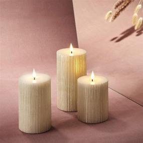 img 3 attached to Remote Controlled Flameless Candles - Realistic 3D Flickering Flame, 3 Inch Diameter, Battery Operated, Shimmering Light Gold Wax, Ideal for Christmas Decor, Timer Included - Set of 3