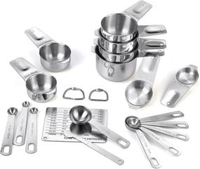 img 4 attached to 🥄 19PCS Set - Stainless Steel Measuring Cups and Spoons: 8 Cups, 9 Spoons, Leveler, Magnetic Conversion Chart - Stackable & Storage-Friendly | Gift Package