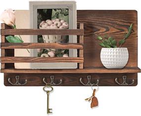 img 4 attached to 🏠 Z&L HOUSE Key Holder for Wall Mail Organizer: 100% Pine Wood Key Rack with 4 Double Key Hooks and Small Shelf Design for Foyer, Entrance, and Utility Room