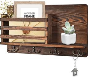 img 1 attached to 🏠 Z&L HOUSE Key Holder for Wall Mail Organizer: 100% Pine Wood Key Rack with 4 Double Key Hooks and Small Shelf Design for Foyer, Entrance, and Utility Room