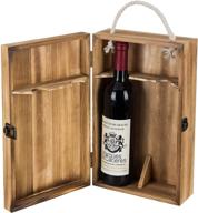 mygift dark torched wood double bottle wine case: stylish brown top handle carrier with hinged lid logo