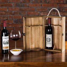 img 3 attached to MyGift Dark Torched Wood Double Bottle Wine Case: Stylish Brown Top Handle Carrier with Hinged Lid