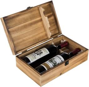 img 1 attached to MyGift Dark Torched Wood Double Bottle Wine Case: Stylish Brown Top Handle Carrier with Hinged Lid