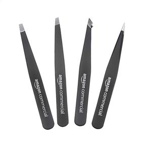 img 3 attached to AmazonCommercial Stainless Steel Eyebrow Tweezers Set - Slant & Pointed Hair Removal Tweezers - Precision Tools for Ingrown Hair, Eyebrows Plucking - Pack of 4