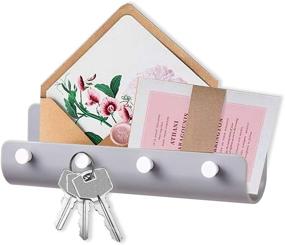 img 4 attached to 🔑 Gray Wall Mount Key Holder with Mail Organizer, 4 Hooks, and Phone Wallet Storage