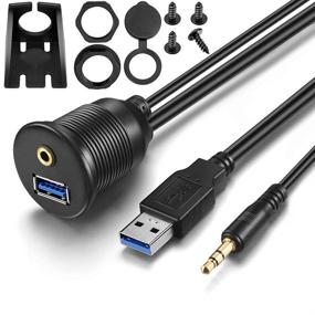 img 4 attached to 🔌 URWOOW USB панель с разъемом для монтажа наружной панели - 1M 3ft 3.5мм и USB 3.0 AUX для автомобиля, лодки, мотоцикла