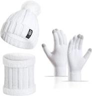 🧣 3 in 1 pom beanie hat scarf gloves set with thick lining for womens and girls logo