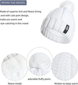 img 3 attached to 🧣 3 in 1 Pom Beanie Hat Scarf Gloves Set with Thick Lining for Womens and Girls