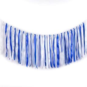 img 1 attached to 🎀 Pre-assembled Fabric Ribbon Garland with Tassel + Ribbon Hanging Decoration for Baby Shower, Weddings, Birthdays, Anniversaries, Graduation Party Supplies - Blue, Light Blue, White, Silver