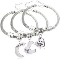 lauhonmin big sis middle sis little sis bracelet set: heart charm pendant family jewelry gift for sister logo