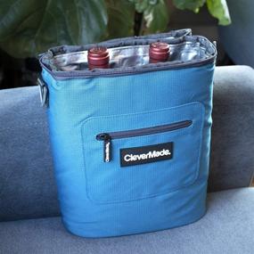 img 1 attached to 🍷 CleverMade Wine Bottle and 6 Pack Cooler Bag with Ice Pack and Corkscrew Bottle Opener, Charcoal - Insulated Wipeable Tote