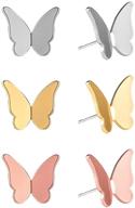 set of 3 aesthetic butterfly earrings for girls and women – delicate silver, gold, and rose gold plated minimalist studs with butterfly charms, perfect for women and girls logo