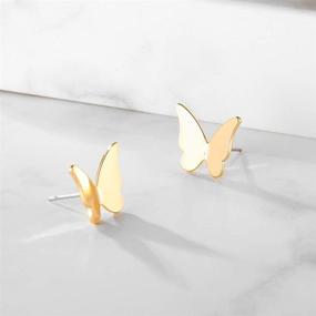 img 1 attached to Set of 3 Aesthetic Butterfly Earrings for Girls and Women – Delicate Silver, Gold, and Rose Gold Plated Minimalist Studs with Butterfly Charms, Perfect for Women and Girls