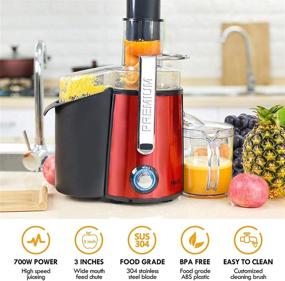 img 1 attached to 🍎 Red Centrifugal Juicer with LED Light, 3 inch Feed Chute, 2 Speed Modes, Easy One Button Control and Stainless Steel Power Juicer Maker for Extracting Juices from Vegetables and Fruits